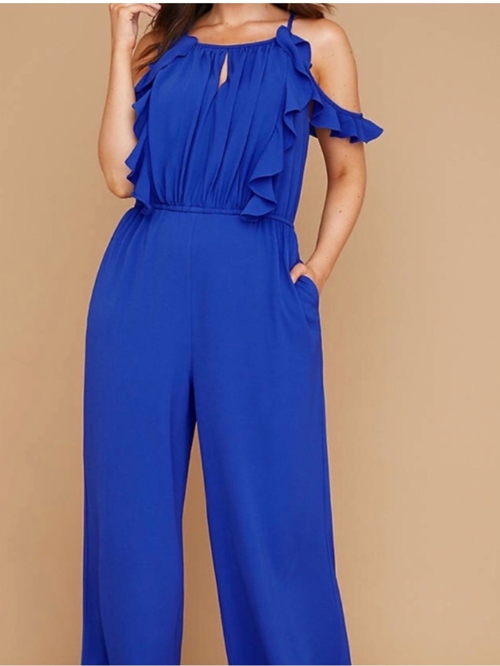 Lane Bryant Royal Blue Ruffled Sleeveless Jumpsuit